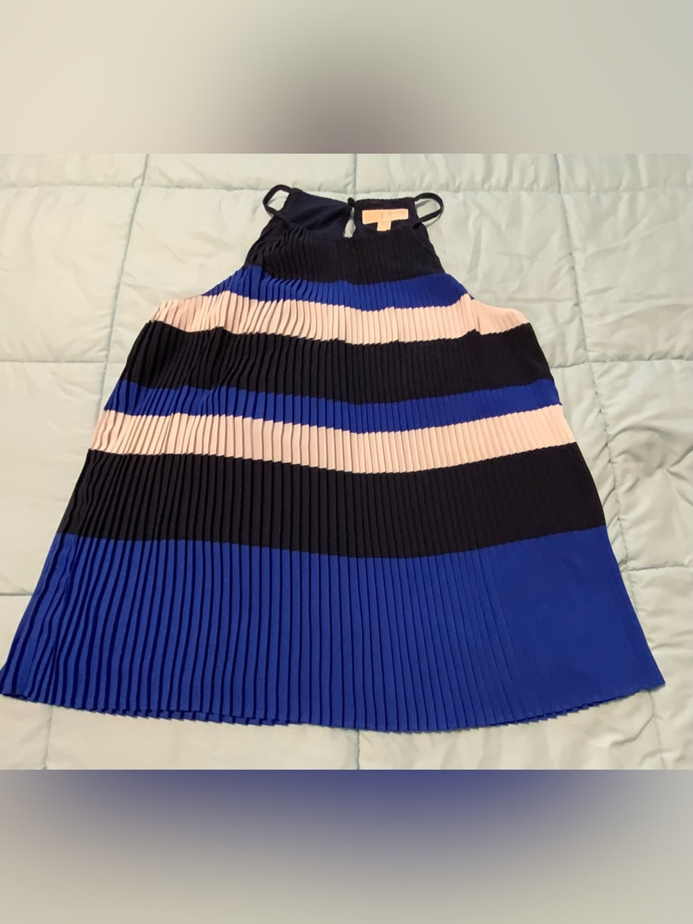 Michael Kors Pleated Striped Halter Neck Top Size M Blue White Black